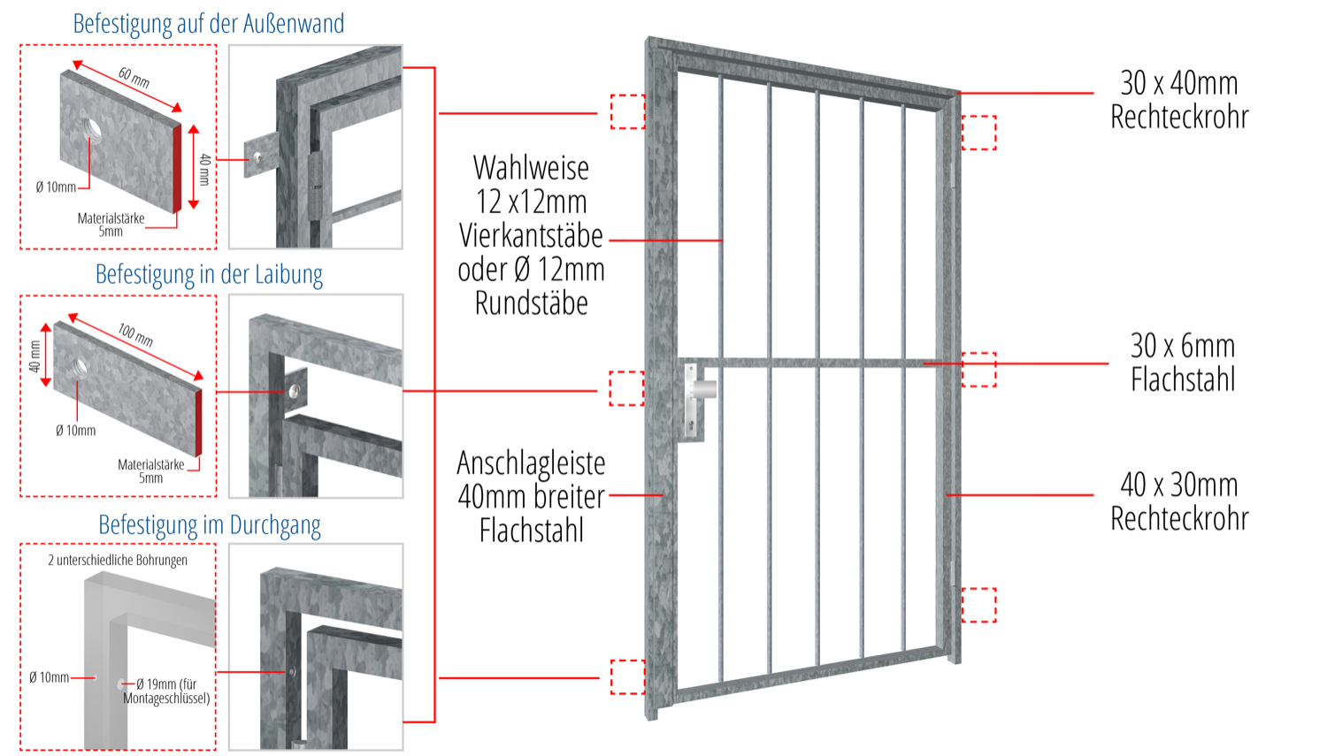 Porte grillagée en acier galvanisé barre verticale 