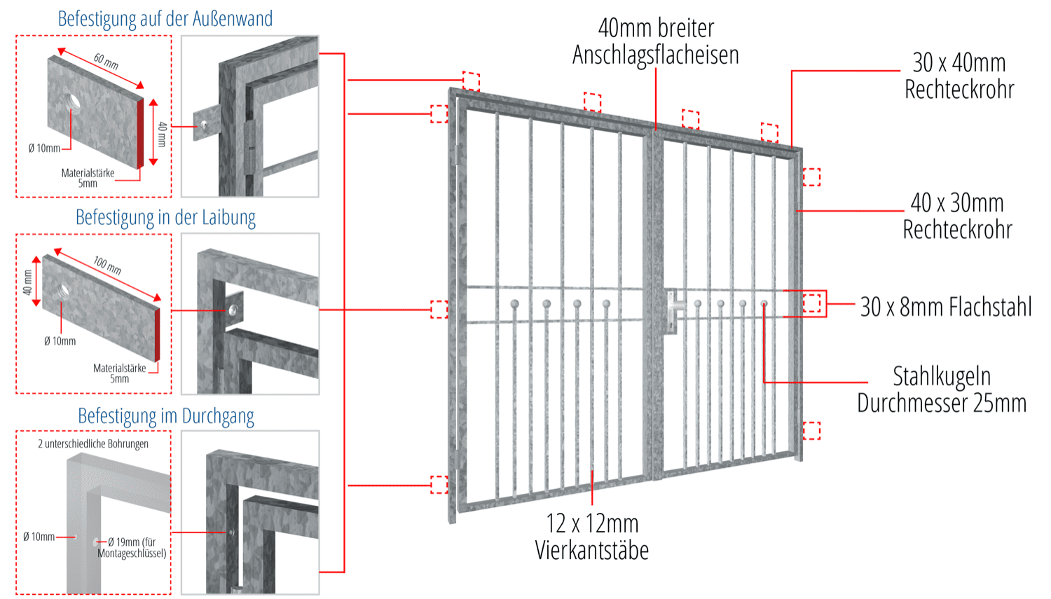 Porte grillagée en acier galvanisé à 2 battants Berlin