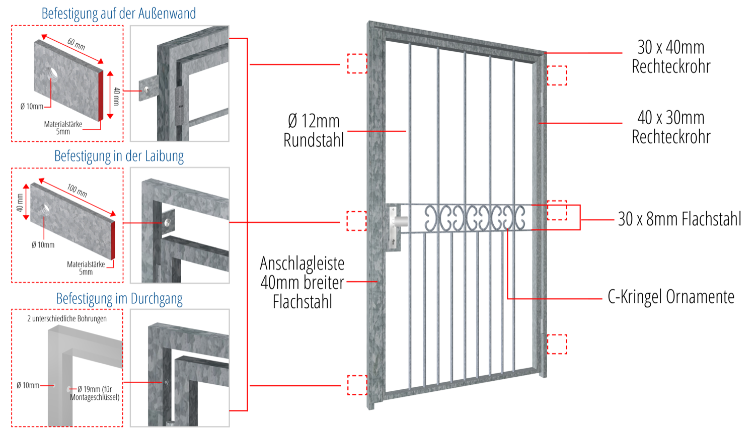 Porte grillagée en acier galvanisé boucle en C