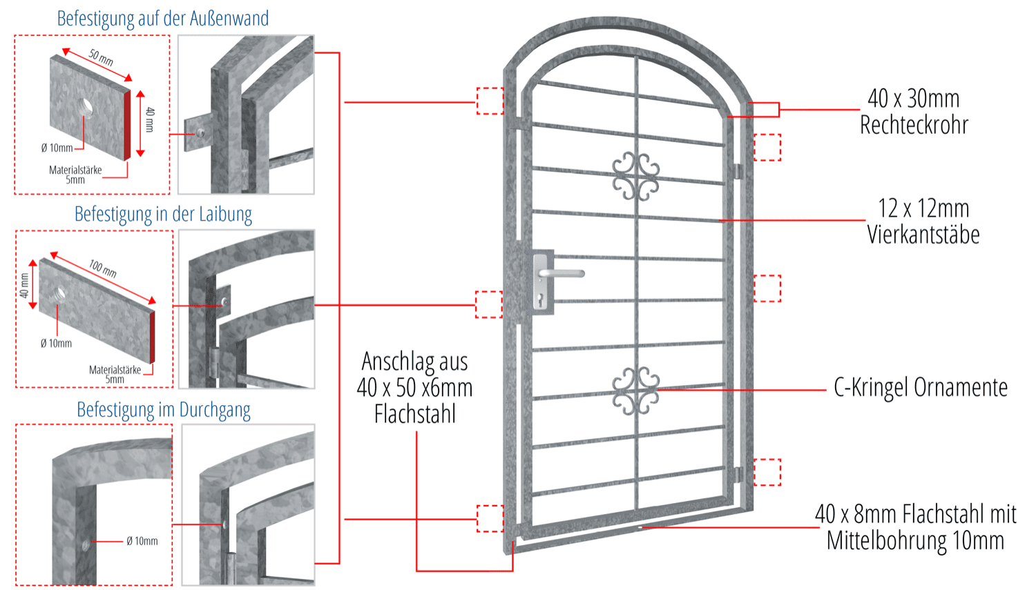 Porte grillagée galvanisé Arc Flower Top