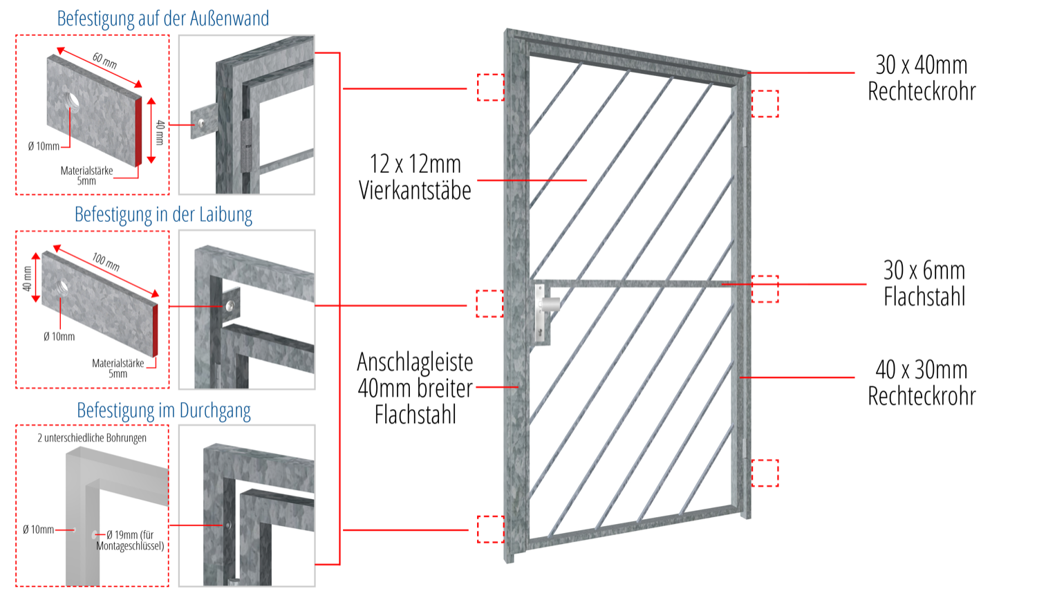 Porte grillagée en acier galvanisé Barre diagonale 1