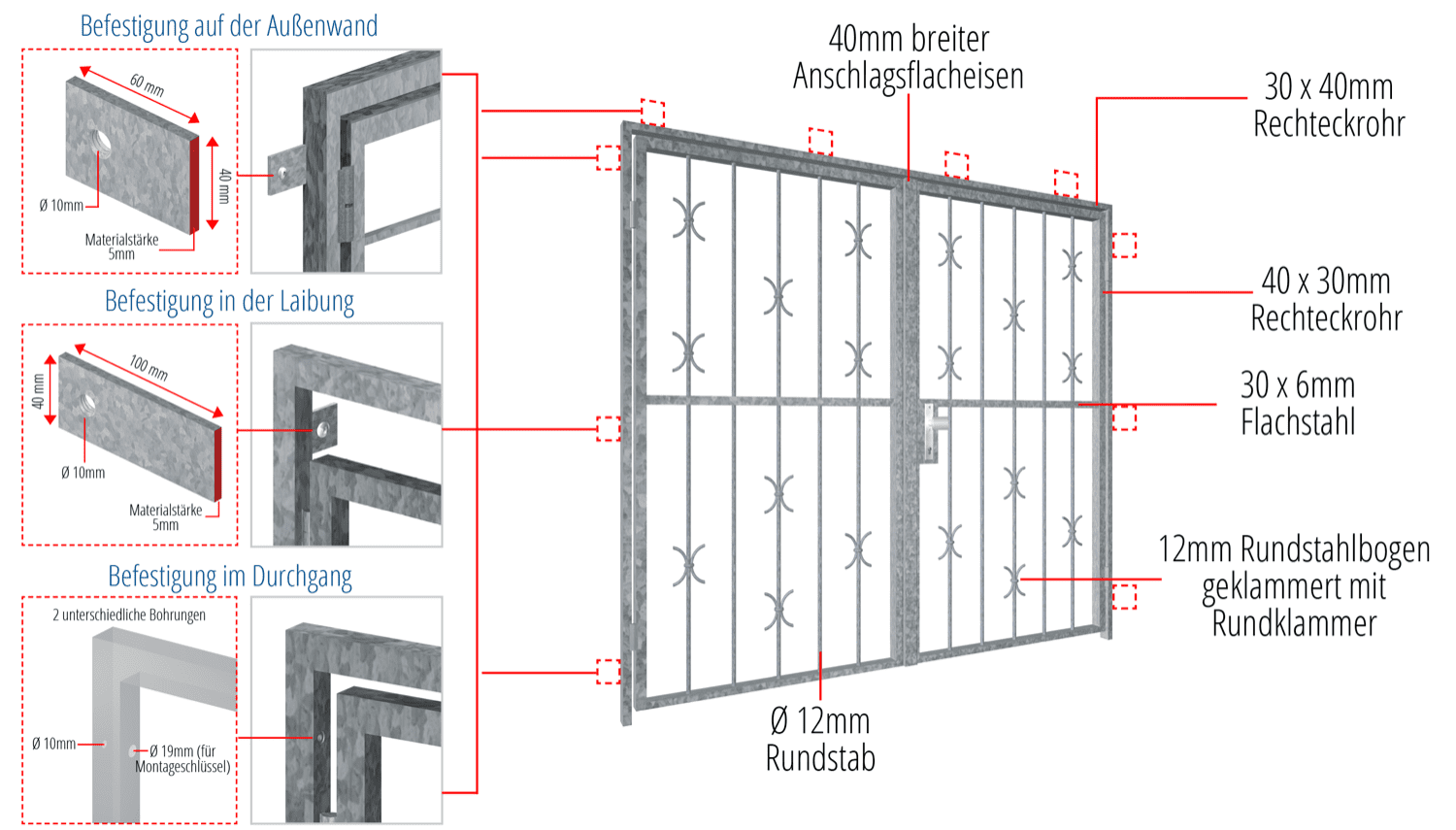 Porte grillagée en acier galvanisé 2 battants arc en C